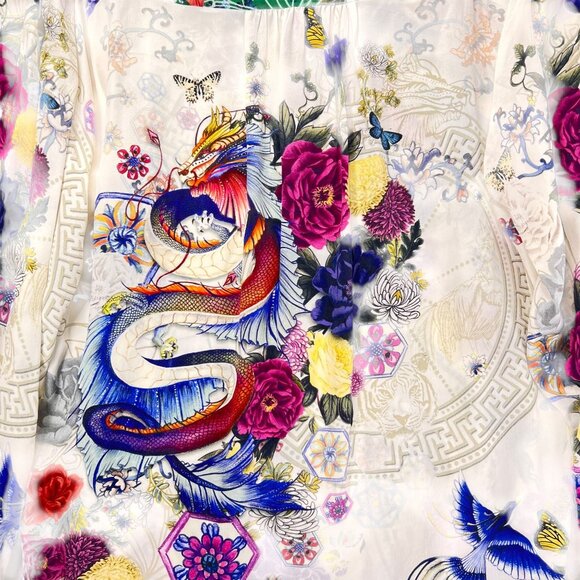 NWT Camilla Silk Blouse Med Gentle Moon Dragon Floral Embellished Detachable Tie - Picture 3 of 16